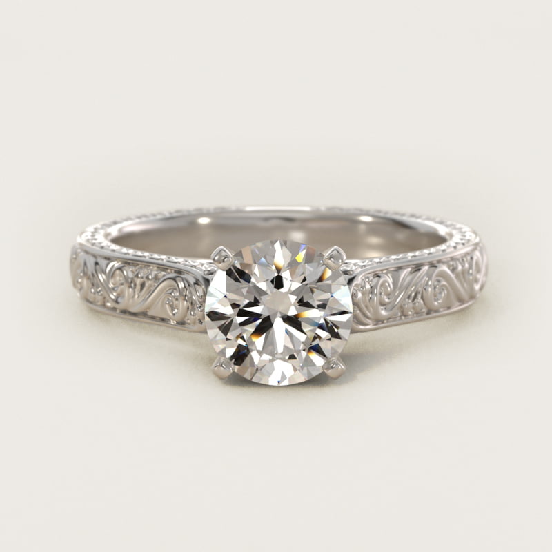 Hand-Engraved Solitaire Engagement Ring in Platinum