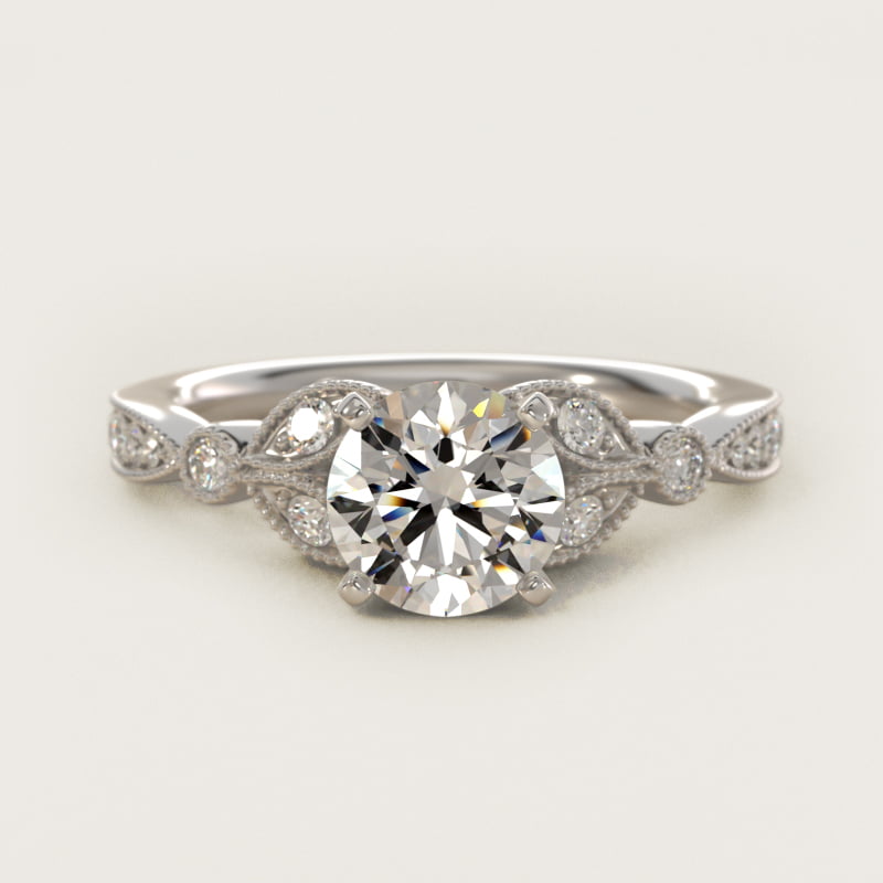 Petite Vintage Pavé Leaf Diamond Engagement Ring in 14k White Gold (1/5 ct. tw.)