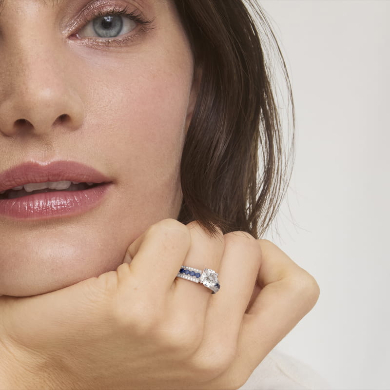 Three Row Sapphire and Diamond Engagement Ring in 14k White Gold (1/4 ct. tw.)