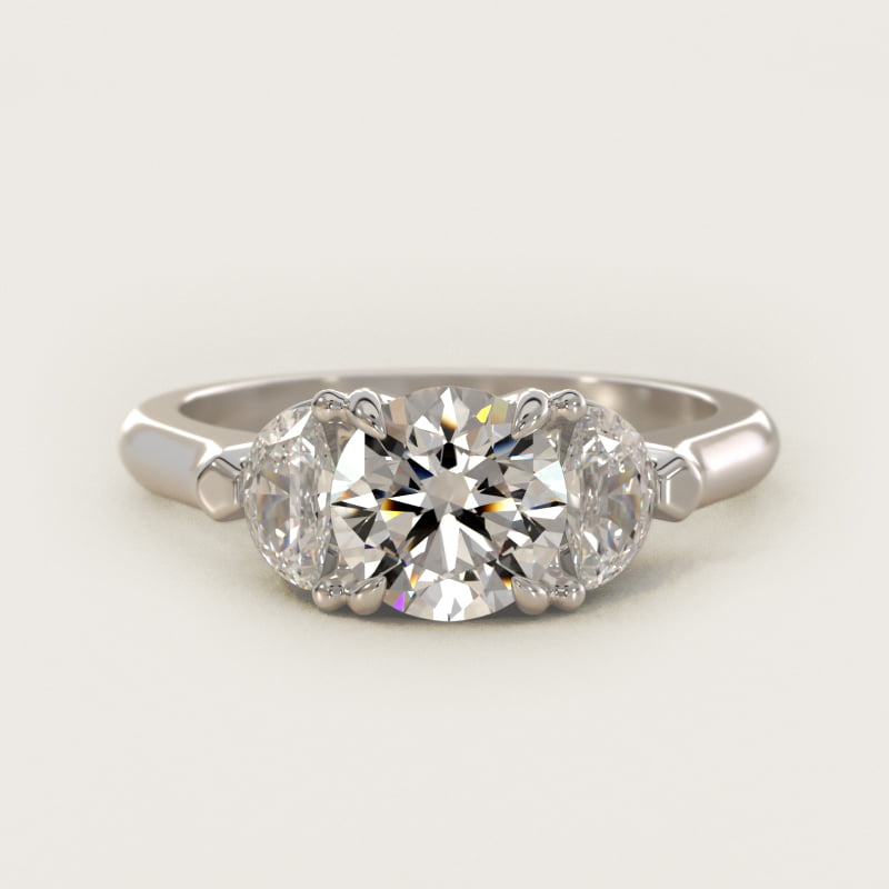 Three-Stone Half-Moon Sidestone Diamond Engagement Ring in 14k White Gold (1/2 ct. tw.)