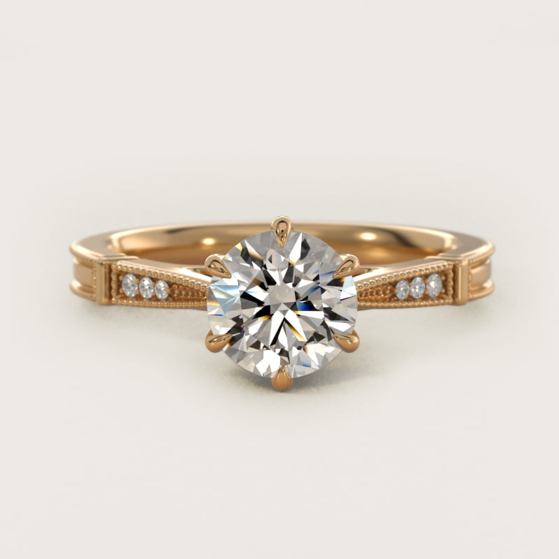 Six-Prong Vintage Milgrain and Diamond Engagement Ring in 14k Yellow Gold