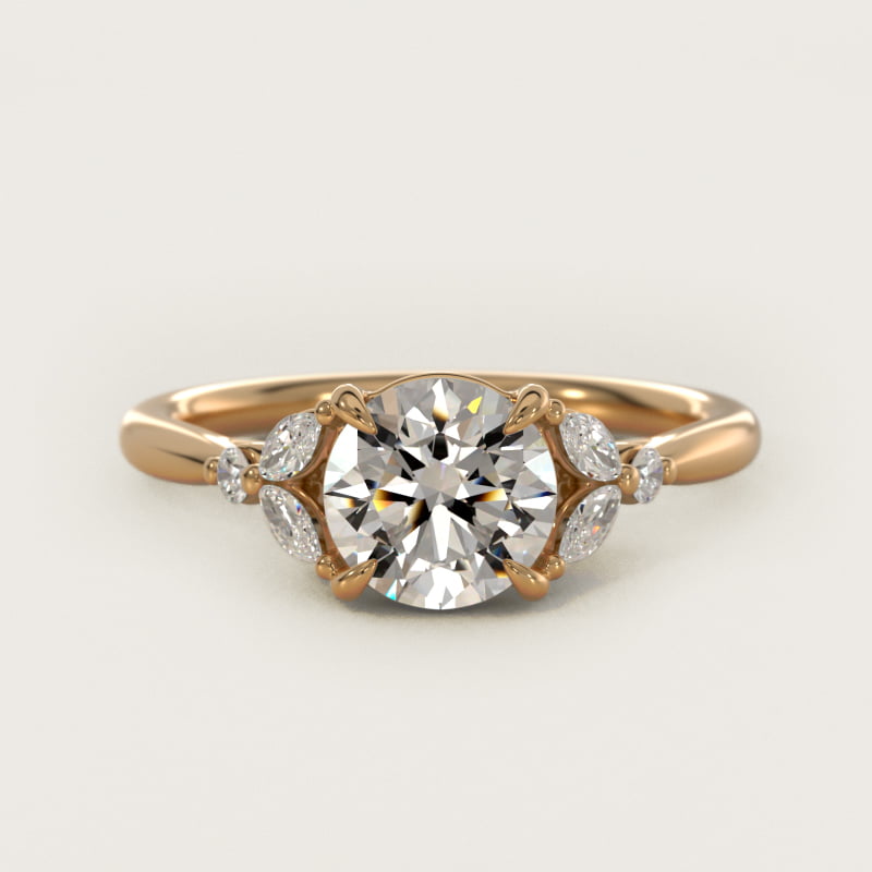 Floral Marquise Diamond Engagement Ring in 14k Yellow Gold