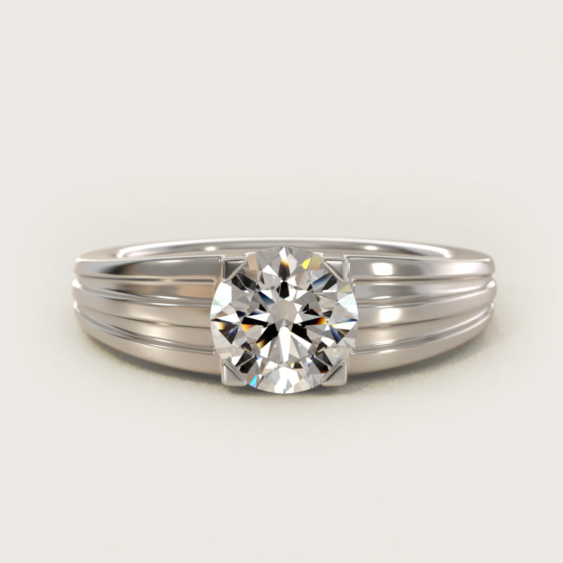 Men's Tapered Grooved Solitaire Engagement Ring in Platinum