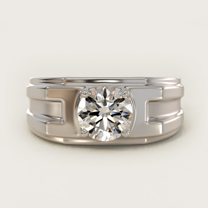 Men's Structured Solitaire Engagement Ring in 14k White Gold