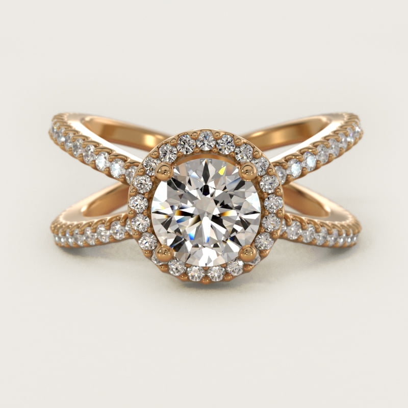 X Split Shank Hidden Halo Diamond Engagement Ring in 14k Yellow Gold (1/2 ct. tw.)