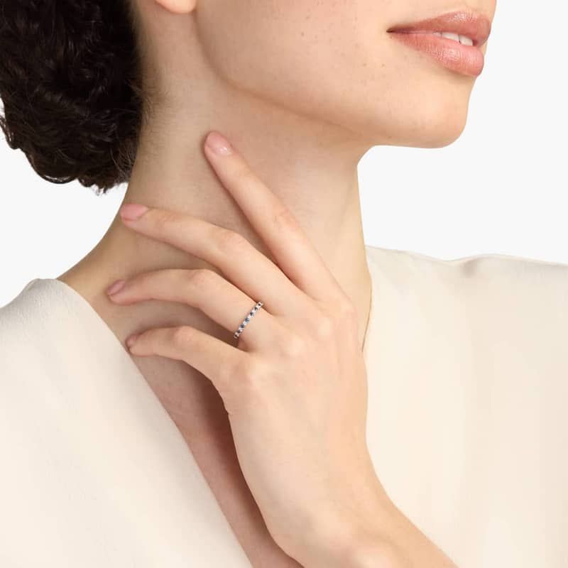 Riviera Pavé Sapphire and Diamond Ring in 14k White Gold (1.5mm)