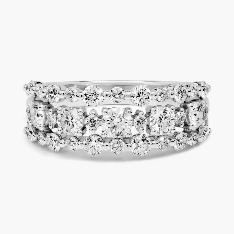 Diamond Three-Row Alternating Fashion Ring in 14k White Gold (1 ct. tw.)