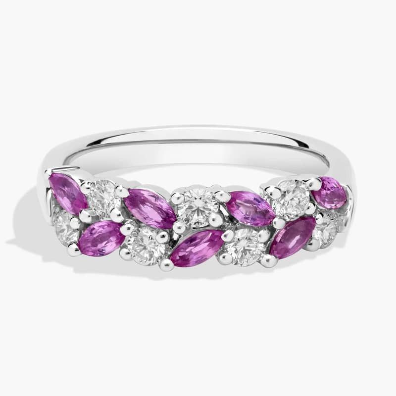 Romantic Marquise Pink Sapphire and Diamond Ring in 14k White Gold