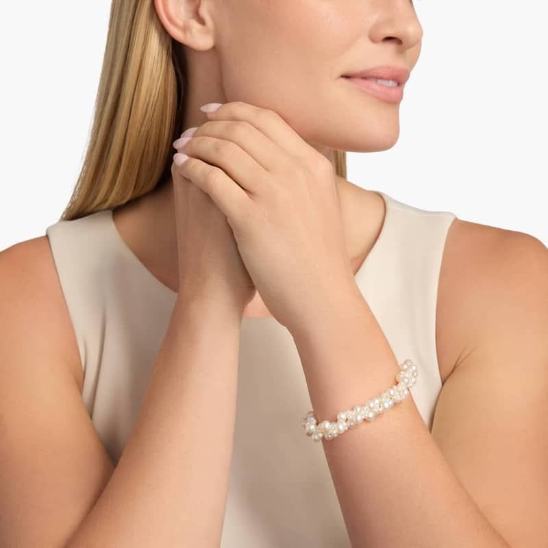 Freshwater Cultured Pearl Woven Bracelet in 14k White Gold (3-5mm)
