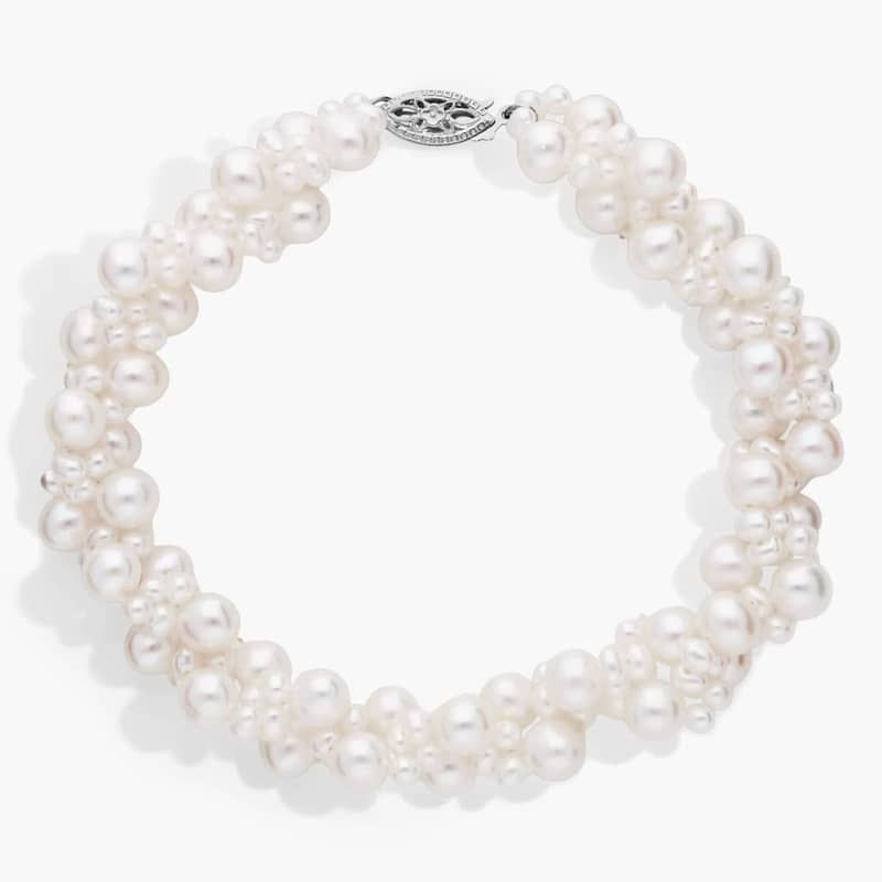 Freshwater Cultured Pearl Woven Bracelet in 14k White Gold (3-5mm)