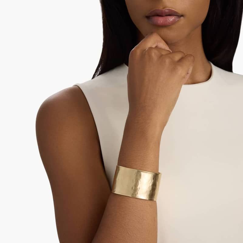Wide Hammered Cuff Bracelet in 14k Italian Yellow Gold (37 mm)