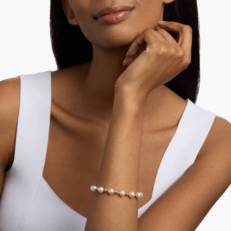 Alternating Akoya and Gold Bead Bracelet in 14k Yellow Gold (7.5-8 mm)