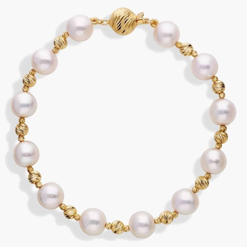 Alternating Akoya and Gold Bead Bracelet in 14k Yellow Gold (7.5-8 mm)