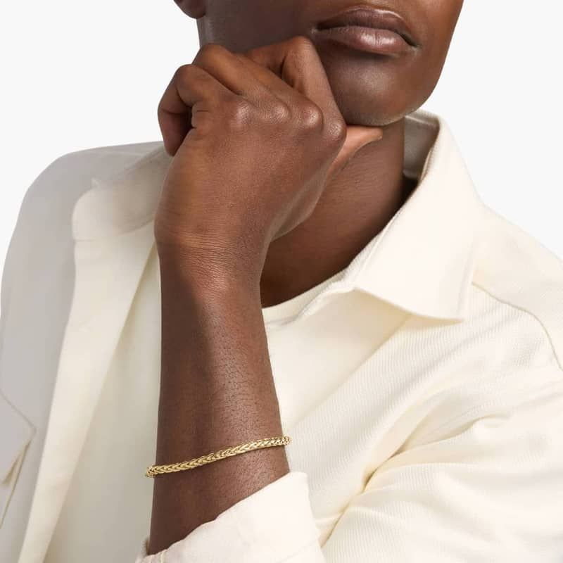 8.5" Polished Wheat Chain Bracelet in 14k Yellow Gold (5mm)