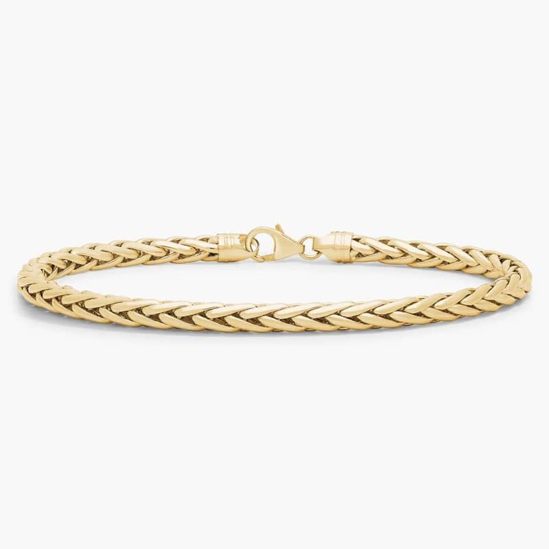 8.5" Polished Wheat Chain Bracelet in 14k Yellow Gold (5mm)