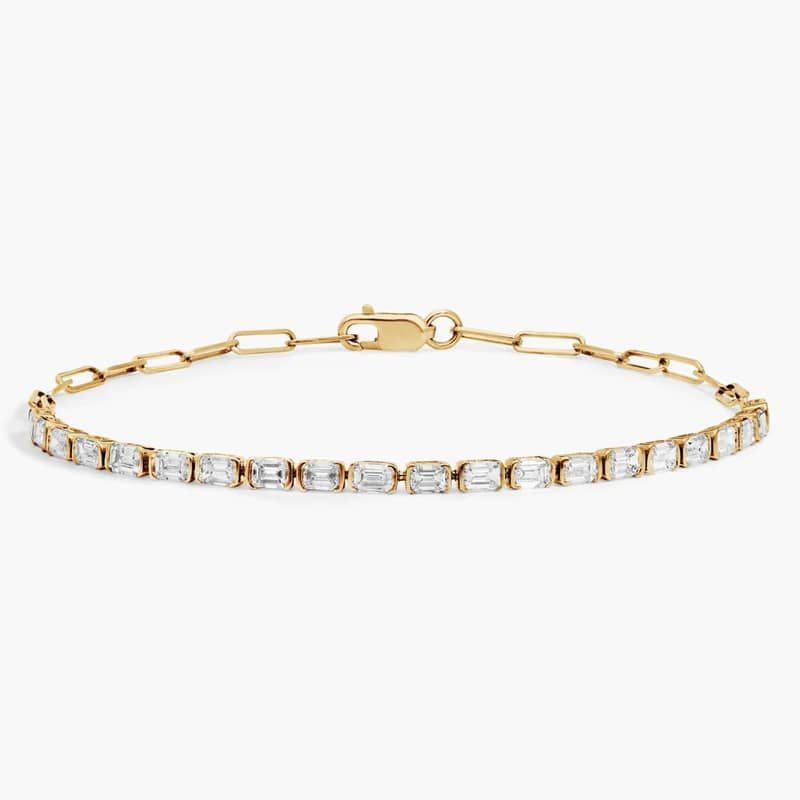 Mini Half Tennis Bracelet With 2 CTW Emerald Cut Lab-Grown Diamonds In 14K Yellow Gold