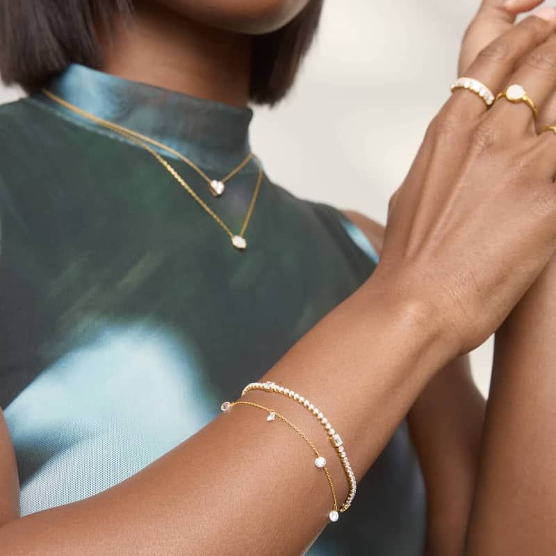 Diamond Tennis Bracelet with 3 CTW Emerald and Round Cut Lab-Grown Diamonds in 14K Yellow Gold