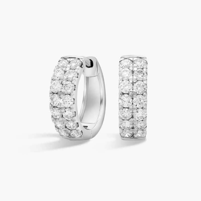 Double Row Diamond Huggie Hoop Earrings in 14k White Gold (3/4 ct. tw.)