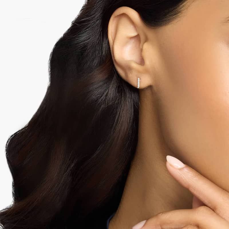 Mini Diamond Bar Stud Earrings in 14k Yellow Gold