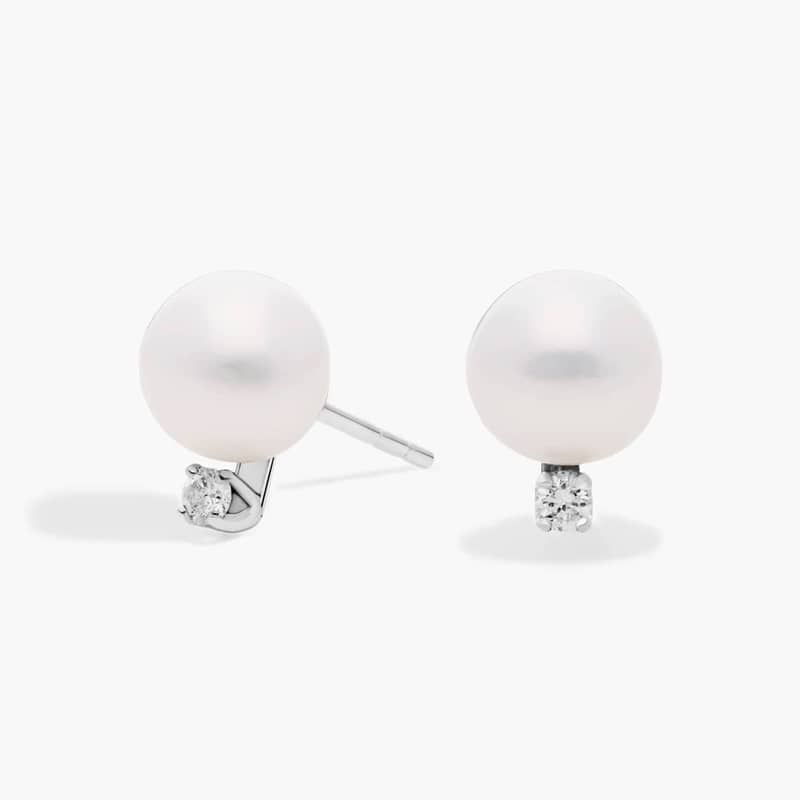 Freshwater Cultured Pearl and Diamond Stud Earrings in 14k White Gold (6-6.5mm)