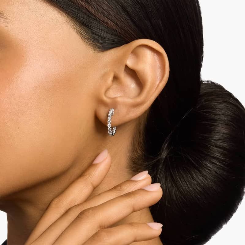 Floating Diamond Eternity Hoop Earrings in 14k White Gold (1 ct. tw.)