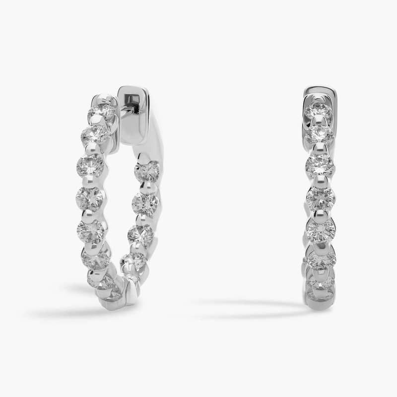 Floating Diamond Eternity Hoop Earrings in 14k White Gold (1 ct. tw.)