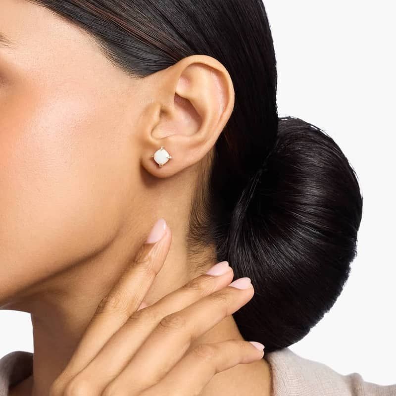 Cushion Cut Opal and Diamond Accent Earrings in 14k Yellow Gold (7mm)