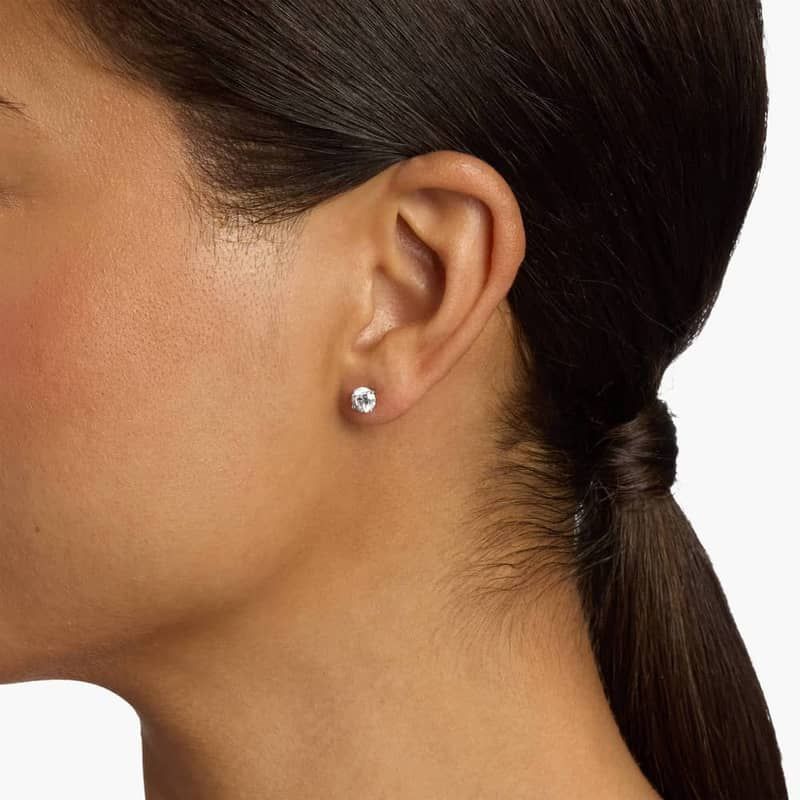 Four Prong Round Brilliant Diamond Stud Earrings In 14K White Gold (1 Ct. tw. - H-I / SI1-SI2)