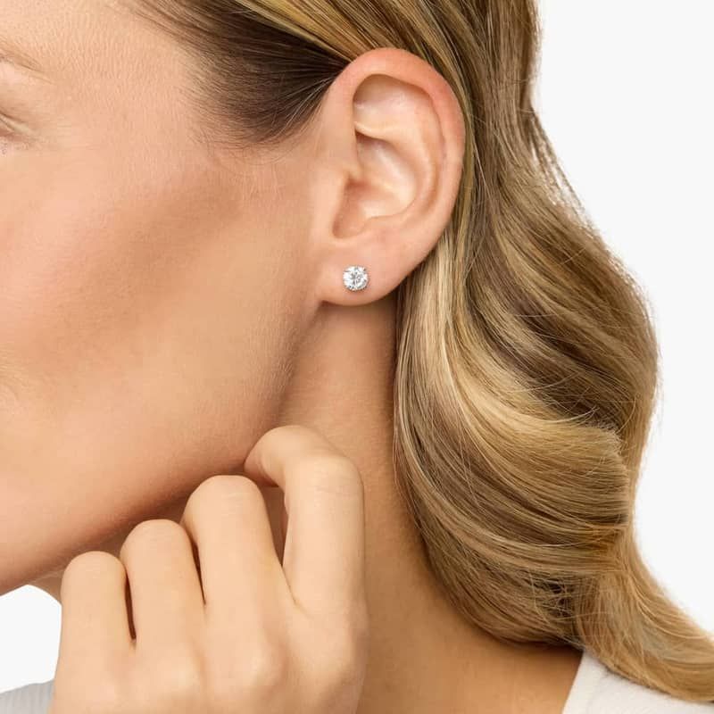 Four Prong Round Brilliant Lab Grown Diamond Stud Earrings in 14k White Gold (1 1/2 Ct. tw. - F-G / VS2-SI1)