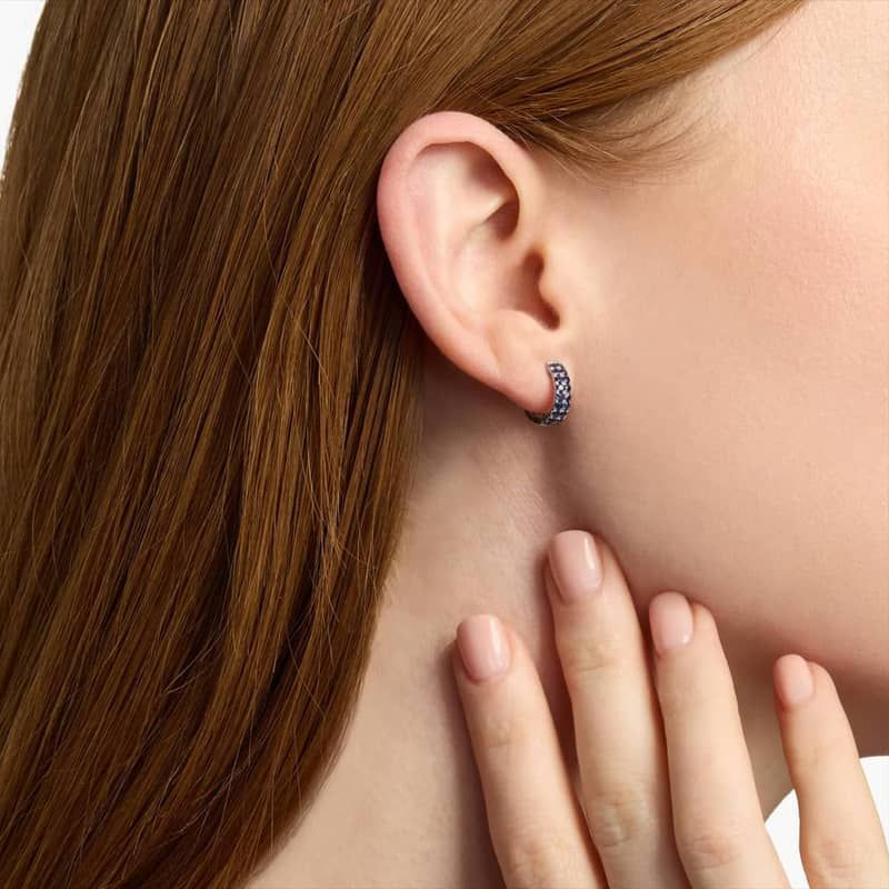 Sapphire Double Row Huggie Earrings in 14k White Gold