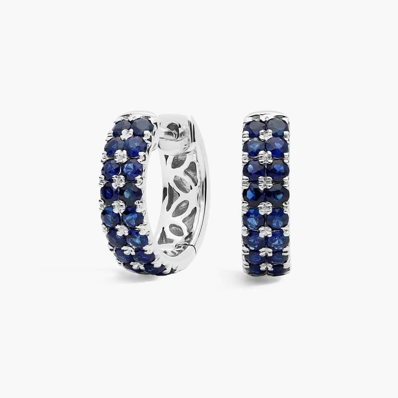 Sapphire Double Row Huggie Earrings in 14k White Gold