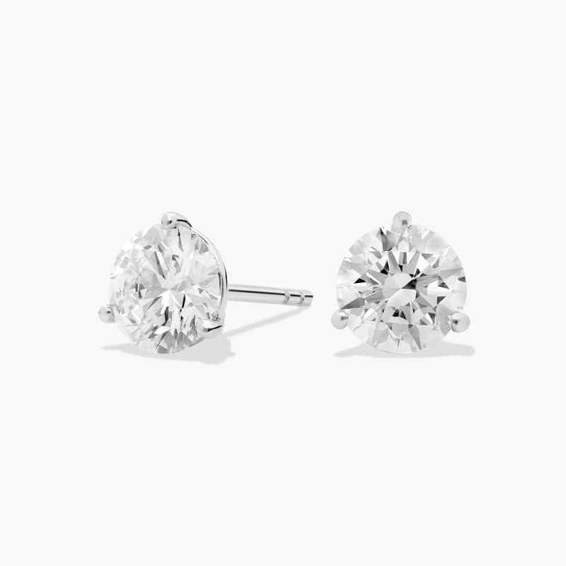 Three Prong Martini Round Brilliant Lab Grown Diamond Earrings  In 14K White Gold (2 Ct. tw. - F-G / VS2-SI1)