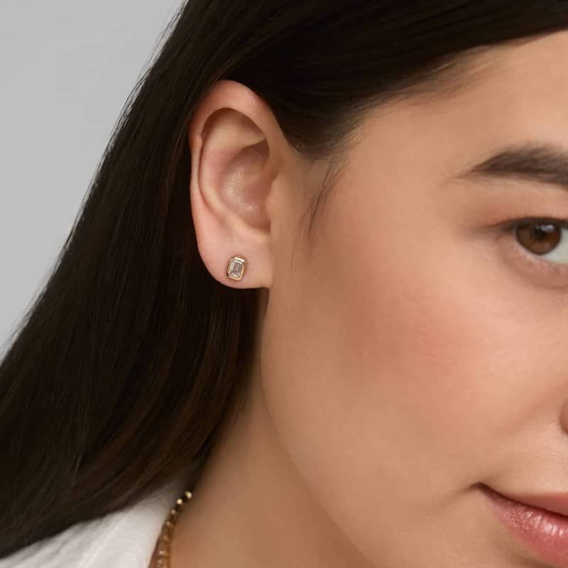 Bezel Set Emerald Cut Lab-Grown Diamond Stud Earrings In 14K Yellow Gold (1 Ct. tw. - F-G / VS2-SI1)