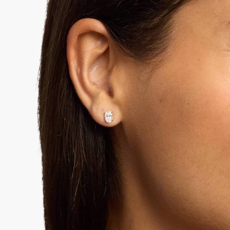 Oval Cut Diamond Stud Earrings In 14K White Gold (1 Ct. tw. - H-I / SI1-SI2)