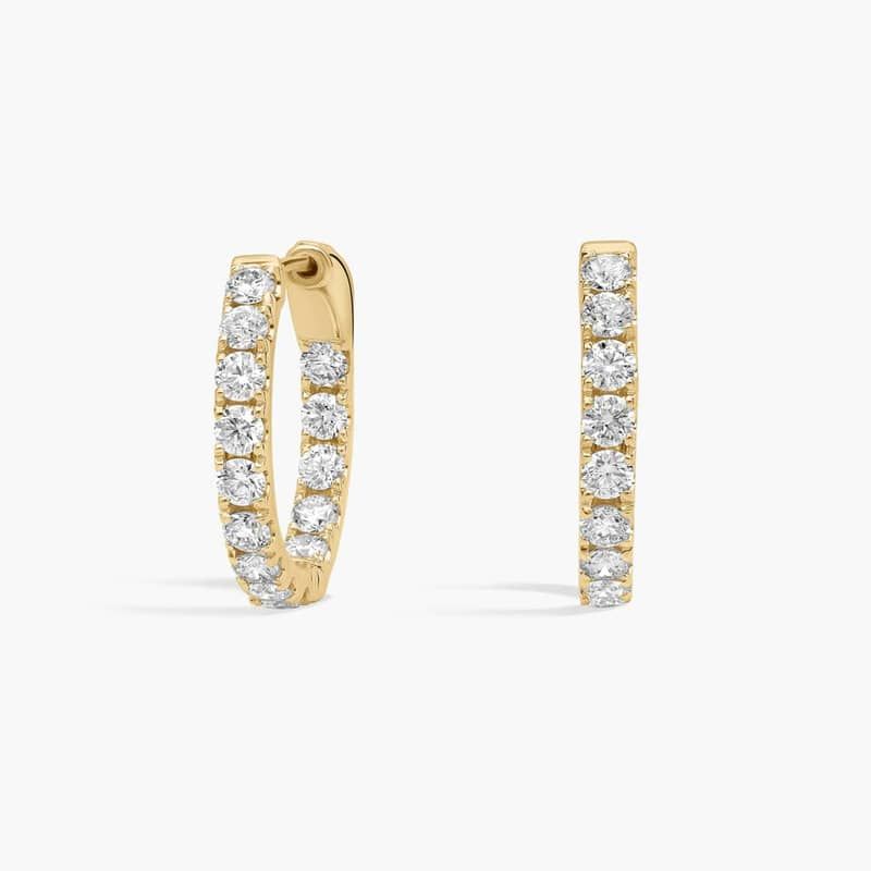 Inside Out Round Hoops, 1/2 Inch Diameter In 14K Yellow Gold (1 Ct. tw. - H-I / SI1-SI2)