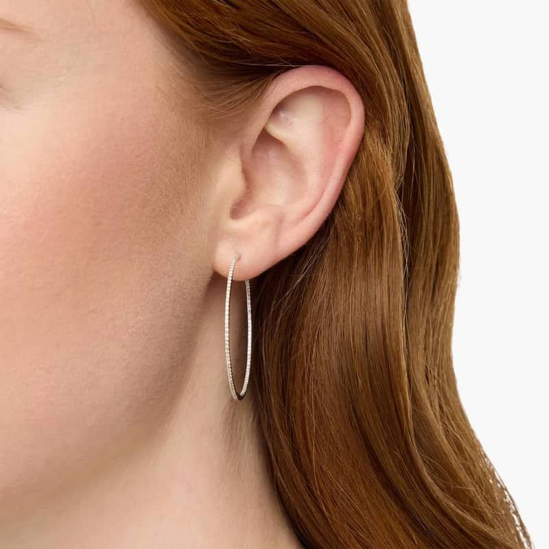 Inside Out Round Hoops, 1 1/2 Inch Diameter In 14K White Gold (1/2 Ct. tw. - H-I / SI1-SI2)