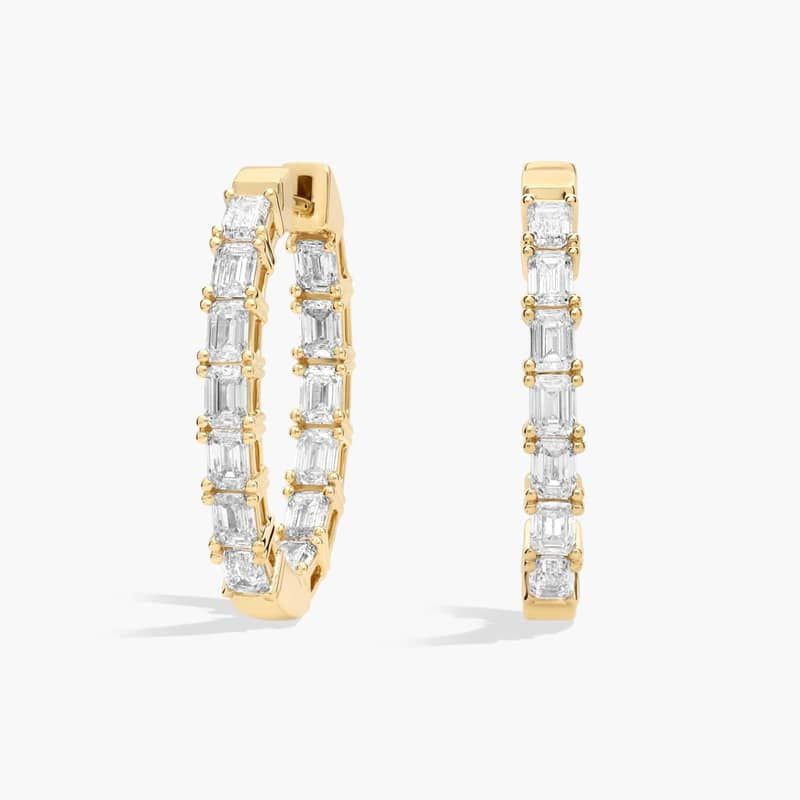 Inside Out Emerald Cut Lab Grown Diamond Hoop Earrings  In 14K Yellow Gold (3 Ct. tw. - F-G / VS2-SI1)