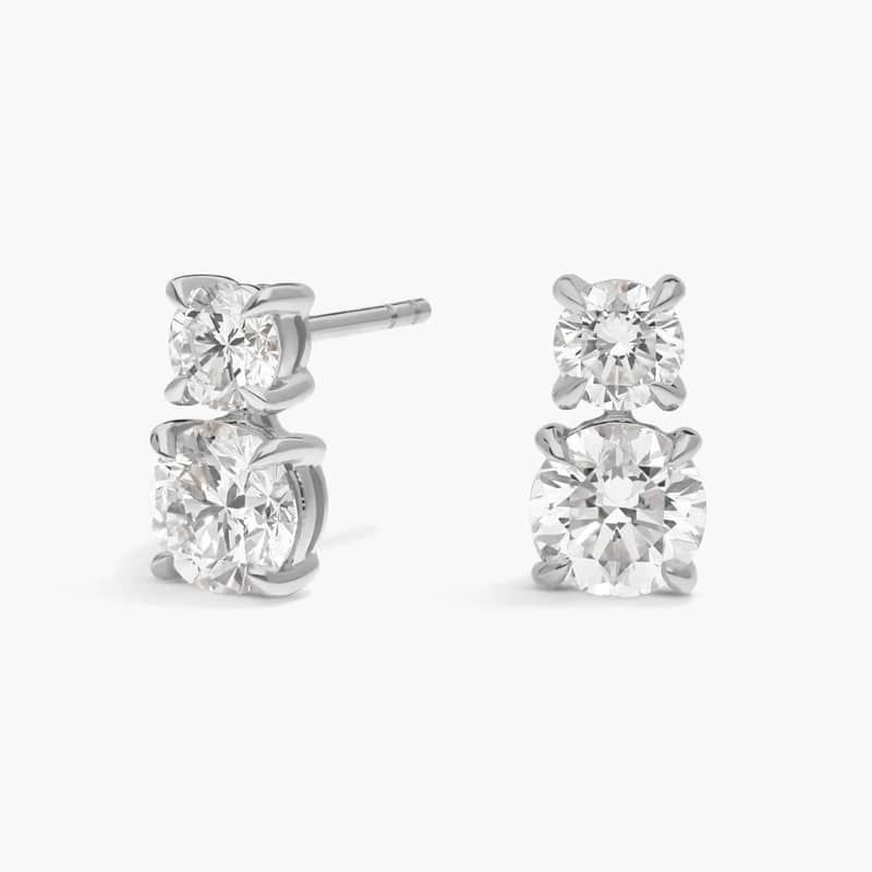 Two-Stone Diamond Stud Earrings with 2 CTW Round Cut Lab-Grown Diamonds in 14K White Gold