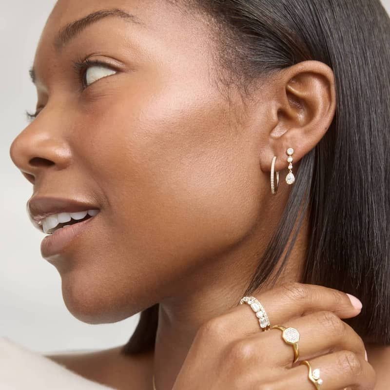 Diamond Drop Earrings with 0.5 CTW Round and Pear Shaped Lab-Grown Diamonds in 14K Yellow Gold Bezel Setting