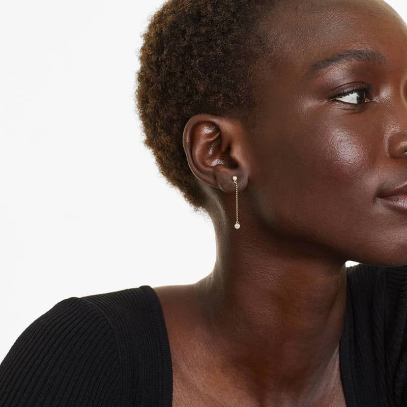 Bezel Set Chain Diamond Drop Earrings In 14K Yellow Gold