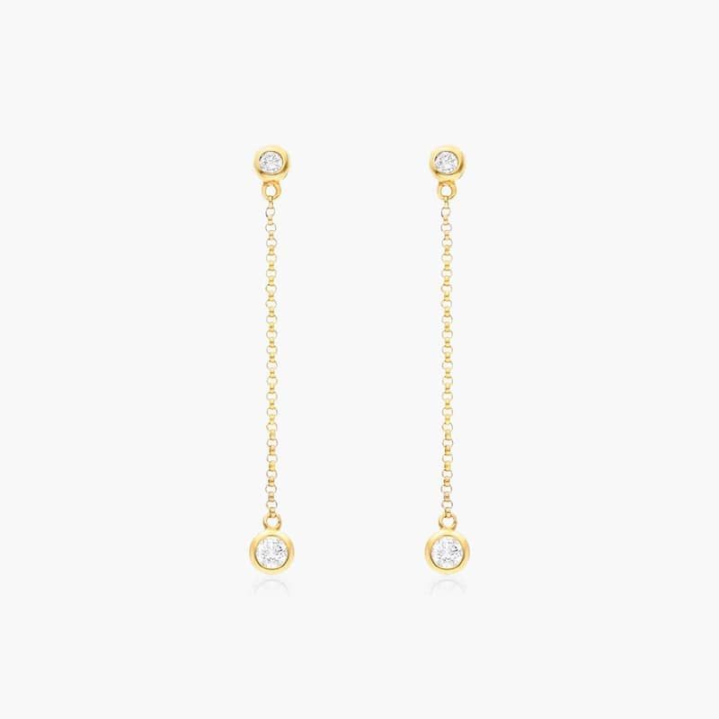 Bezel Set Chain Diamond Drop Earrings In 14K Yellow Gold