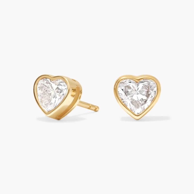 Heart Lab-Grown Diamond Stud Bezel Earrings in 14K Yellow Gold