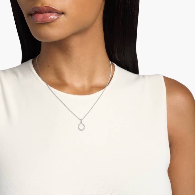 Lab-Grown Diamond Initial O Pendant Necklace In 14K White Gold