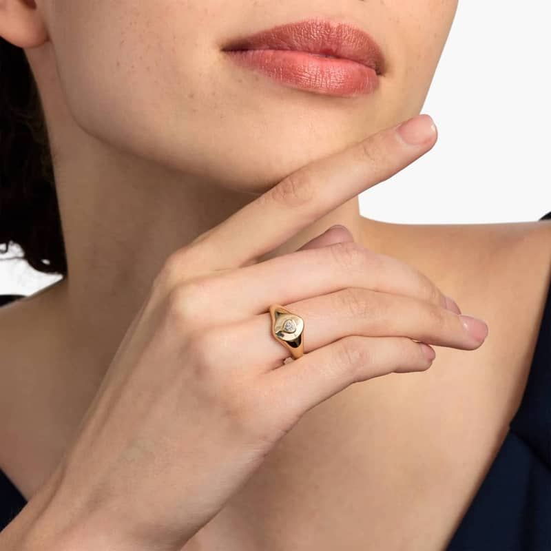Heart Lab-Grown Diamond Bezel Signet Ring in 14K Yellow Gold