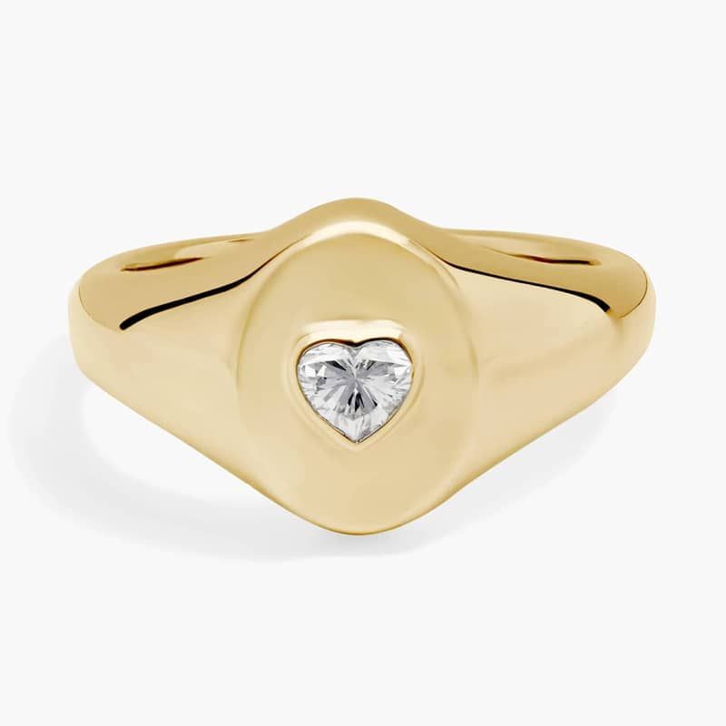 Heart Lab-Grown Diamond Bezel Signet Ring in 14K Yellow Gold