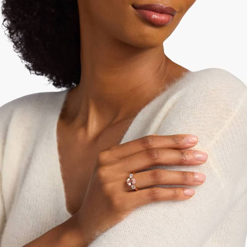 Oval Morganite and Diamond Sidestone Ring in 14k Rose Gold