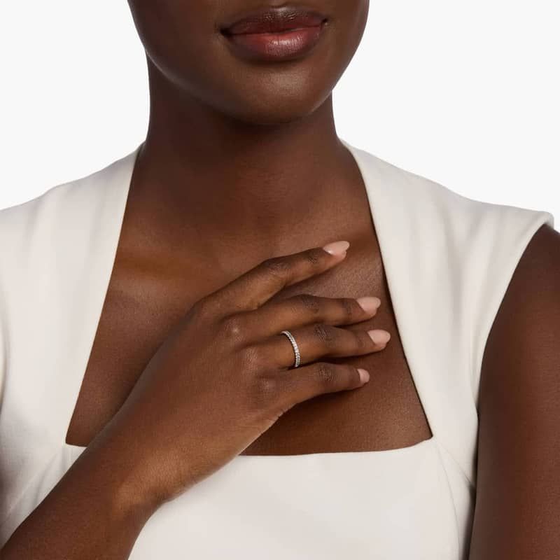 Riviera Pavé Aquamarine Ring in 14k White Gold (1.5mm)