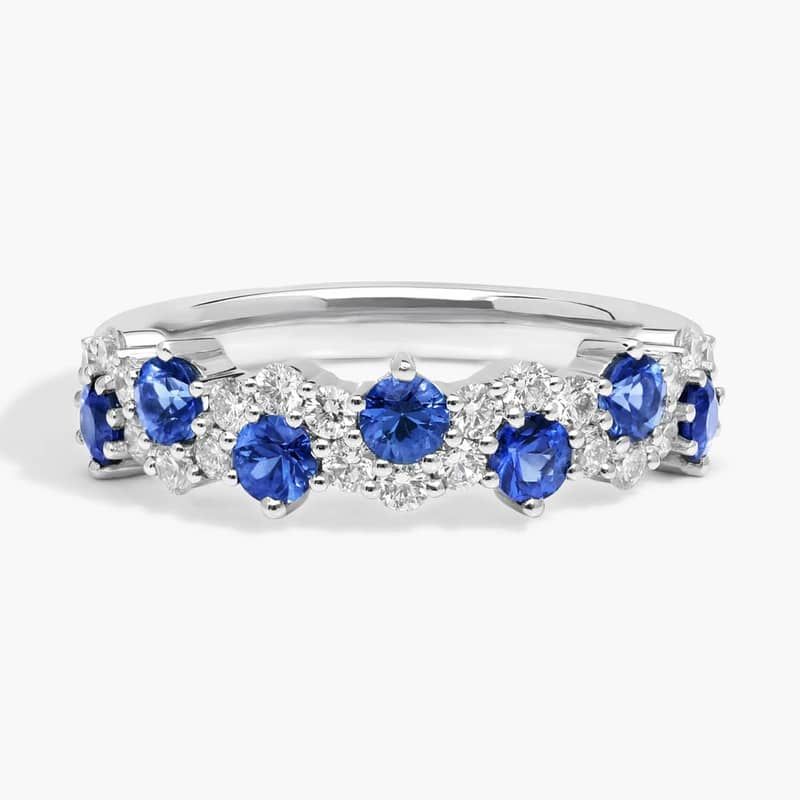 Staggered Sapphire and Diamond Ring in 14k White Gold