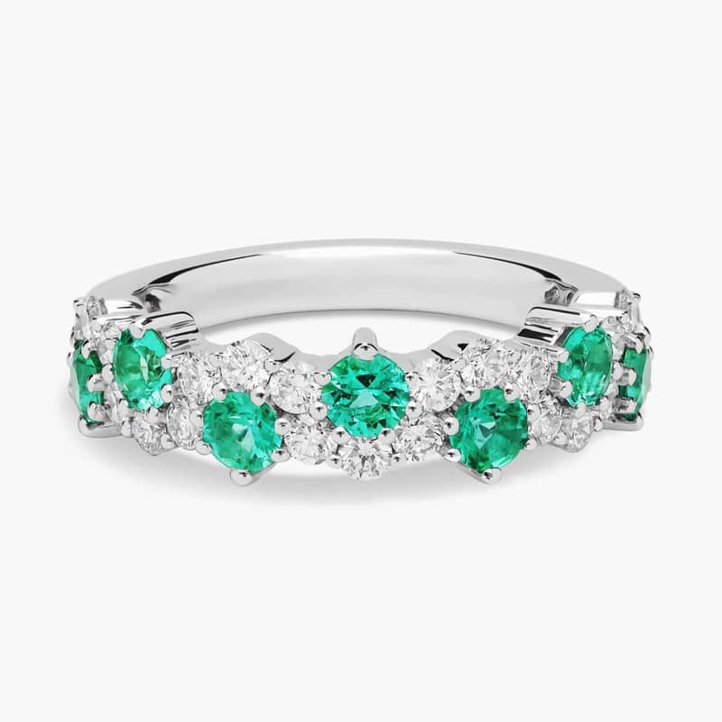 Staggered Emerald and Diamond Ring in 14k White Gold