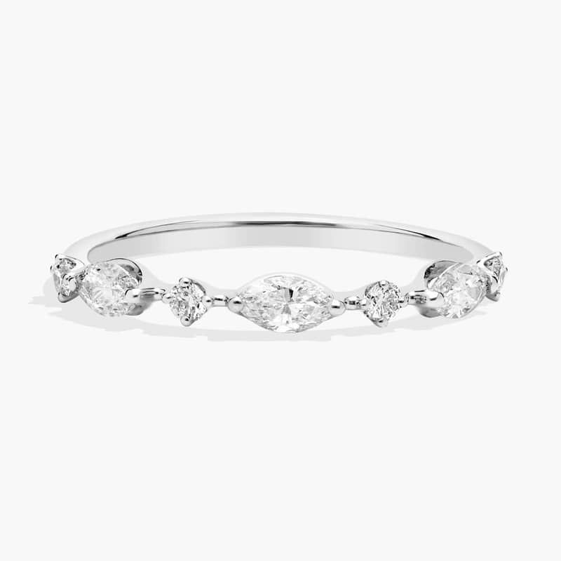 Marquise and Round Alternating Diamond Band in 14K White Gold